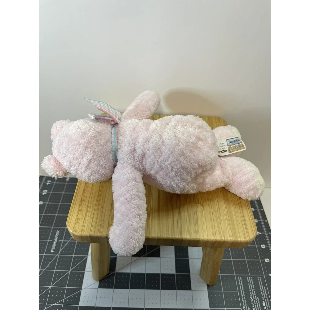 Animal‎ Alley Pink Rattle Bear Baby Plush Diamond Weave Ribbon ToysRUs RARE 10